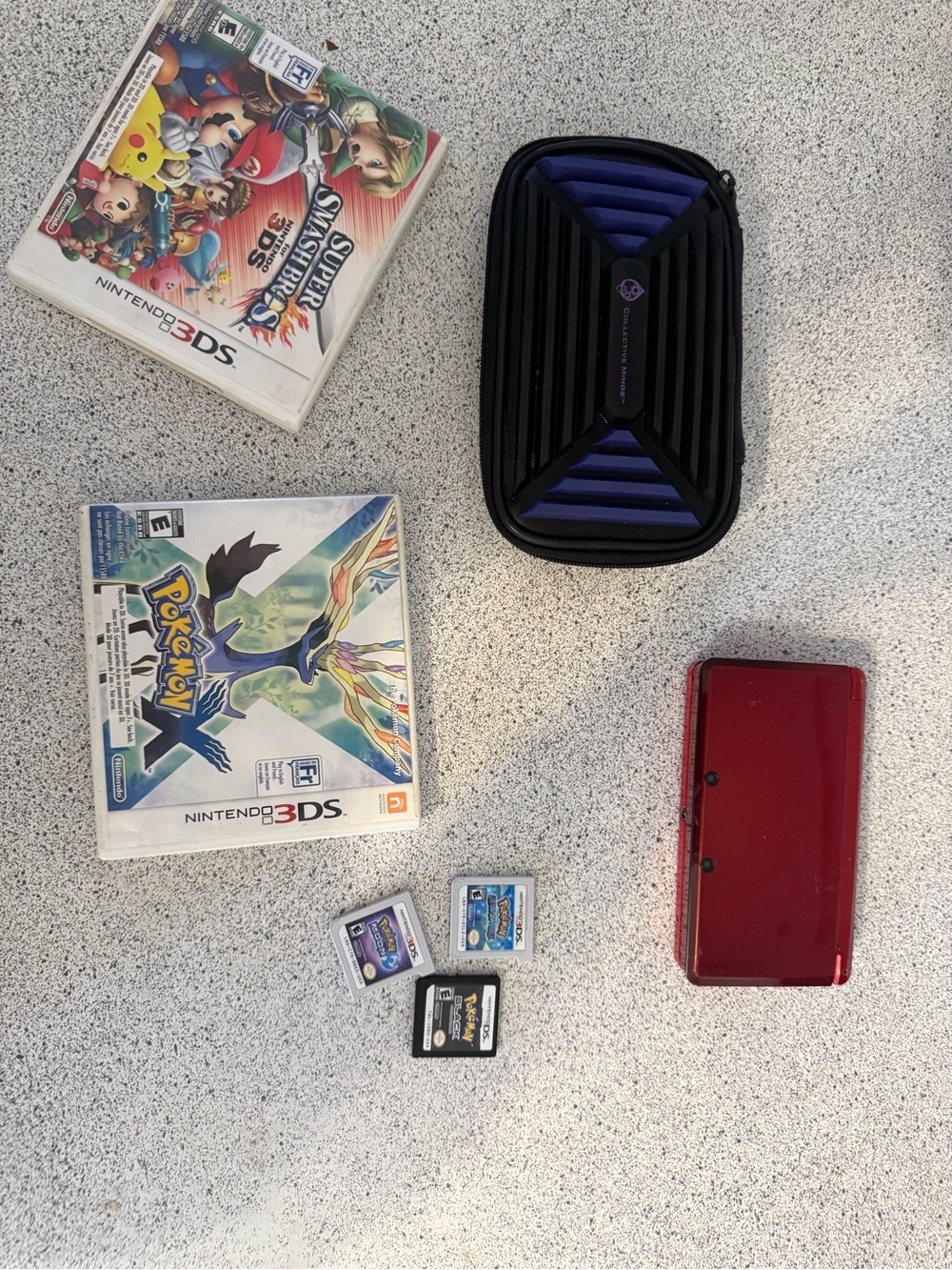 Nintendo Red 3DS with Carry Case and Games with charger